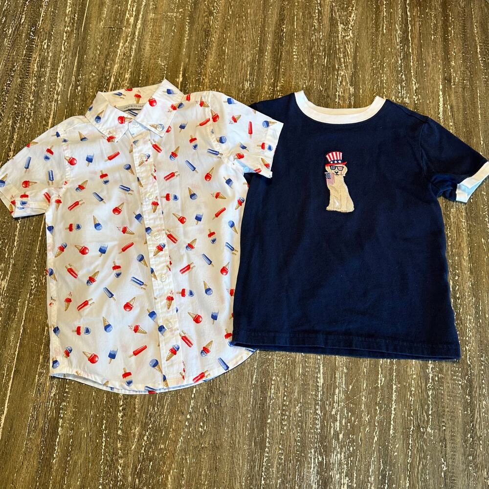 Janie & Jack 2-Piece Set Americana USA Tops T-Shirt Collar Shirt Boys Size 4